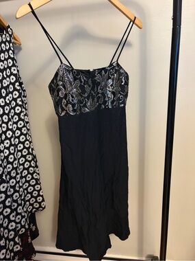 All That Jazz Black Dress with Silver Metallic Lace vintage